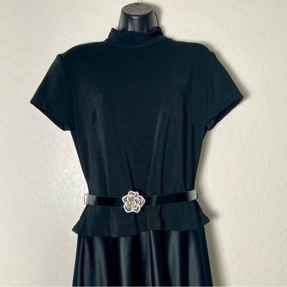 Silver Metal Crystal Camellia Flower Belt black patent Stretch Adjustable L WHBM main image 5